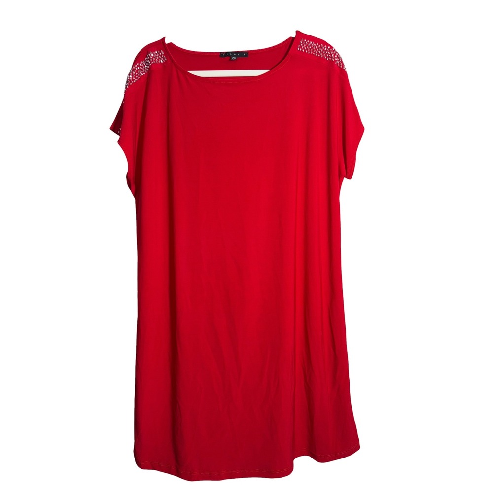 Tiana B. Red Rhinestone Shoulder Shift Dress XL NWT T7251